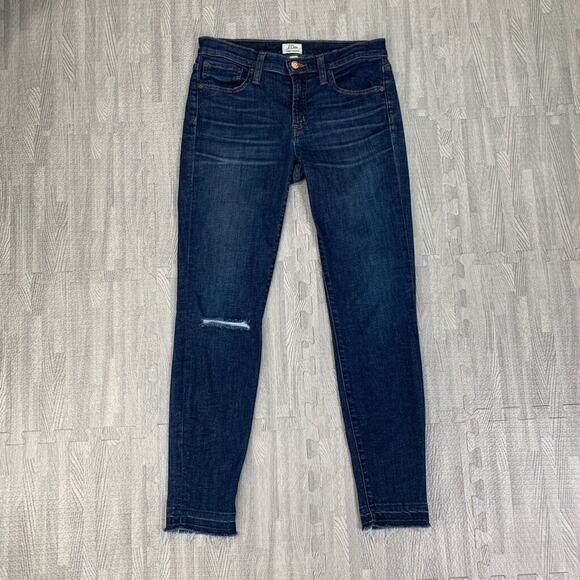J Crew Jeans Womens 27 Denim Toothpick Raw Hem Skinny Distressed Knee Stretch - Picture 2 of 10